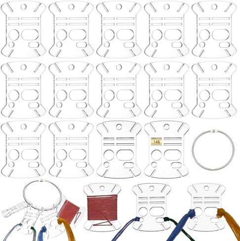 BENECREAT 50 Pcs Floss Drops, Rectangle Acrylic Embroidery Floss Bobbins with 1 Pcs Iron Hanging Ring, Sewing Thread Winding Boards for Embroidery Floss Organization and Sewing Crafts in Saudi Arabia