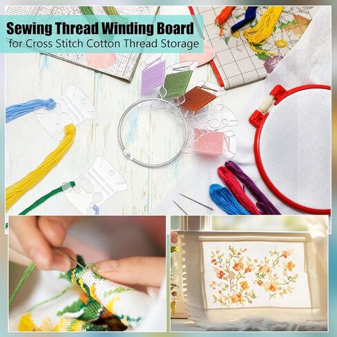 BENECREAT 50 Pcs Floss Drops, Rectangle Acrylic Embroidery Floss Bobbins with 1 Pcs Iron Hanging Ring, Sewing Thread Winding Boards for Embroidery Floss Organization and Sewing Crafts in Saudi Arabia