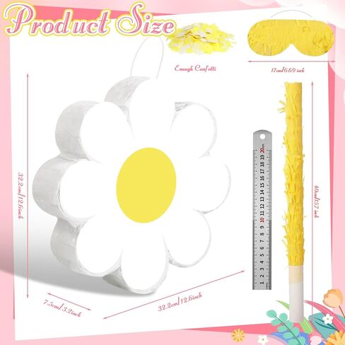 Aoriher Daisy Flower Pinata Set Include Bat Blindfold Confetti Tassel Flower Pinata Daisy Hippie Boho Pinata for Birthday Baby Shower Gender Reveal Wedding Floral Party Supplies (Daisy Flower) in Saudi Arabia