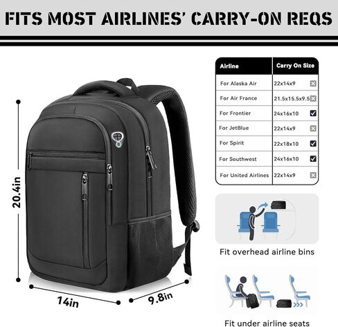Travel Backpack for Men, 40L Business Laptop Backpack with 17.3 Inch Laptop Compartment, Lightweight Daypack for Flight, Durable Water Resistant Bookbag, Hiking, Work Backpack, Black in Saudi Arabia