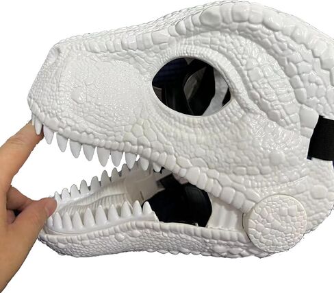 Hard Plastic Dinosaur Mask with Roaring Sounds, Dino Raptor Mask Moving Jaw, Moving Mouth Animal Head Masks for Halloween Christmas Party Carnival,Fursuit DIY White Masks in Saudi Arabia