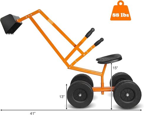 HONEY JOY Ride on Sand Digger، لعبة حفار رمل معدنية تجلس على رافعة مع مقعد ومقبض، لعبة ركوب حفار للأطفال الصغار في الفناء الخلفي، 4 عجلات للأطفال حفار كبير للأولاد والبنات in Saudi Arabia