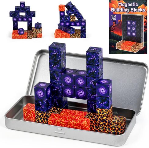 3 otters 32PCS Magnetic Building Blocks Portal Travel Set, STEM Magnet Cubes Construction Toys with Metal Box for Kids, Sensory Gifts for Toddler Boys & Girls Christmas Birthday in Saudi Arabia