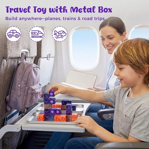 3 otters 32PCS Magnetic Building Blocks Portal Travel Set, STEM Magnet Cubes Construction Toys with Metal Box for Kids, Sensory Gifts for Toddler Boys & Girls Christmas Birthday in Saudi Arabia