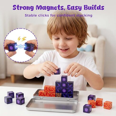 3 otters 32PCS Magnetic Building Blocks Portal Travel Set, STEM Magnet Cubes Construction Toys with Metal Box for Kids, Sensory Gifts for Toddler Boys & Girls Christmas Birthday in Saudi Arabia