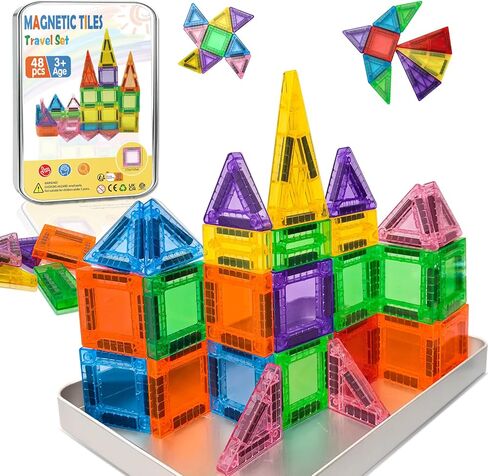 48PCS Mini Magnetic Tiles Travel Set 3+ Years | Kids Magnetic Building Blocks with Iron Box | STEM Educational Sensory Toys | Preschool & On-The-Go Games | Christmas Birthday Gift in Saudi Arabia