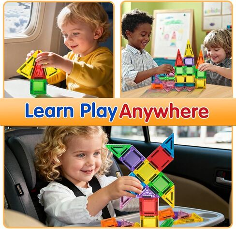 48PCS Mini Magnetic Tiles Travel Set 3+ Years | Kids Magnetic Building Blocks with Iron Box | STEM Educational Sensory Toys | Preschool & On-The-Go Games | Christmas Birthday Gift in Saudi Arabia
