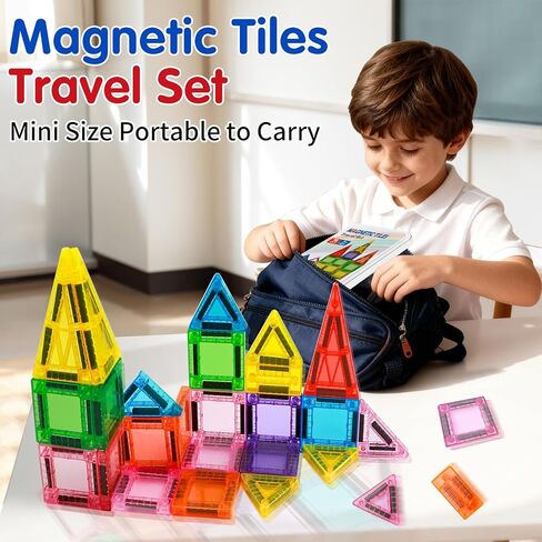 48PCS Mini Magnetic Tiles Travel Set 3+ Years | Kids Magnetic Building Blocks with Iron Box | STEM Educational Sensory Toys | Preschool & On-The-Go Games | Christmas Birthday Gift in Saudi Arabia
