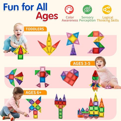 48PCS Mini Magnetic Tiles Travel Set 3+ Years | Kids Magnetic Building Blocks with Iron Box | STEM Educational Sensory Toys | Preschool & On-The-Go Games | Christmas Birthday Gift in Saudi Arabia