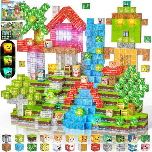 Magnetic Blocks 100 PCS with Light UP Magnetic Building Blocks, 3+ STEM Montessori Sensory Toys, Magnetic Cube for for 3 4 5 6 7 8 9 10 11 12 8-12 Years Old Boys & Girls Birthday Gifts in Saudi Arabia