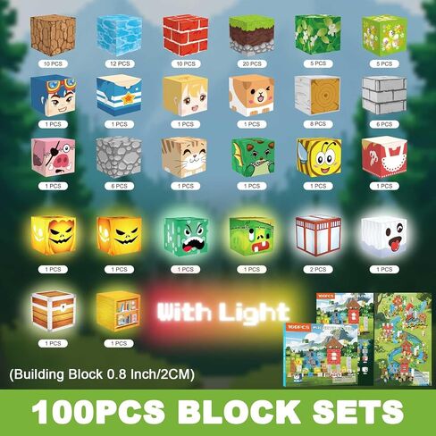 Magnetic Blocks 100 PCS with Light UP Magnetic Building Blocks, 3+ STEM Montessori Sensory Toys, Magnetic Cube for for 3 4 5 6 7 8 9 10 11 12 8-12 Years Old Boys & Girls Birthday Gifts in Saudi Arabia