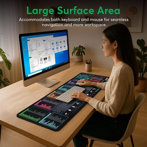 Excel Cheat Sheet Desk Pad – XL Excel Mouse Pad with Shortcut Keys & Formulas | 31.5"x11.8" Waterproof Non-Slip Desk Mat, HD Print, Stitched Edges for Work & Gaming in Saudi Arabia