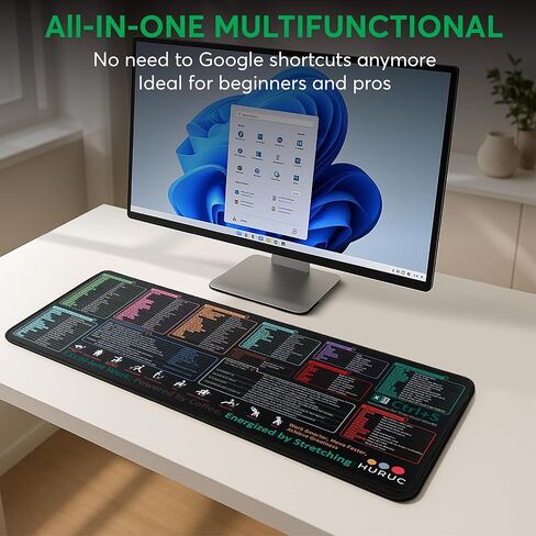 Excel Cheat Sheet Desk Pad – XL Excel Mouse Pad with Shortcut Keys & Formulas | 31.5"x11.8" Waterproof Non-Slip Desk Mat, HD Print, Stitched Edges for Work & Gaming in Saudi Arabia