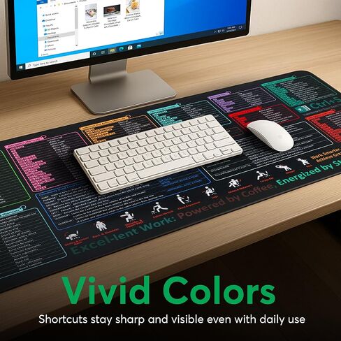 Excel Cheat Sheet Desk Pad – XL Excel Mouse Pad with Shortcut Keys & Formulas | 31.5"x11.8" Waterproof Non-Slip Desk Mat, HD Print, Stitched Edges for Work & Gaming in Saudi Arabia