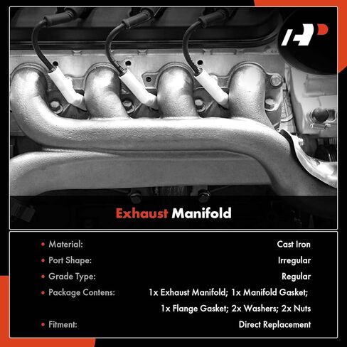 A-Premium Right Side Exhaust Manifold Kit W/Gaskets, Nuts & Washers [5.9L] Compatible with Jeep SJ Series Grand Wagoneer 1987-1991, J10 1987-1988, J20 1987-1988 in Saudi Arabia