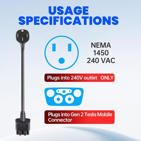 car&smo Tesla محول شاحن NEMA 5-15 Plug، 120V 12A AC موصل شحن متوافق مع Tesla Gen 2 & Gen 3 موصل الهاتف المحمول، IP55 مقاوم للماء ETL معتمد في الهواء الطلق محول الطاقة in Kuwait