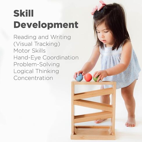 Montessori Ball Tracker Wooden Ball Drop - Wood Toys for 3 Year Old - Educational Toy for Baby and Toddler - Ball Ramp Maze Run Track - Baby Ball Drop Toy - First Birthday Gift 18 Months in Kuwait