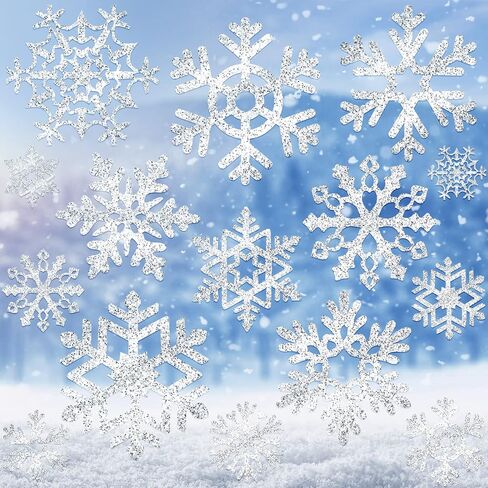 90 Pcs Snowflake Cutouts Decorations, Christmas Winter Paper Snowflake Cutouts with Glue Stickers for Bulletin Board Christmas Party Office Class Home Decor Accessories in Saudi Arabia