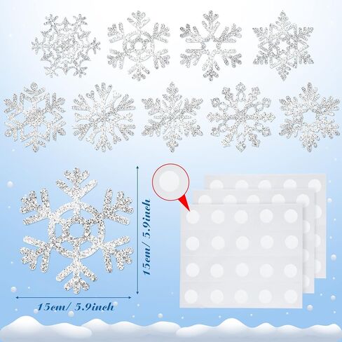 90 Pcs Snowflake Cutouts Decorations, Christmas Winter Paper Snowflake Cutouts with Glue Stickers for Bulletin Board Christmas Party Office Class Home Decor Accessories in Saudi Arabia