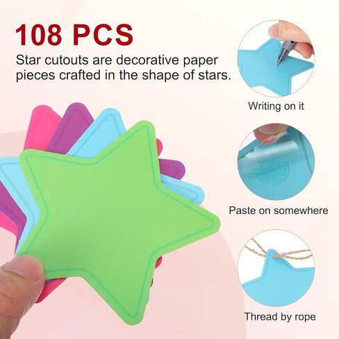 MECCANIXITY 108Pcs Stars Cutouts, 3.5 x 4 Inch Paper Star Shaped Paper Cards for Bulletin Board Decorations, Wall Cut-Outs Classroom DIY Craft(Green, with 120 Dot Glue) in Saudi Arabia