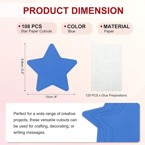 MECCANIXITY 108Pcs Stars Cutouts, 3.5 x 4 Inch Paper Star Shaped Paper Cards for Bulletin Board Decorations, Wall Cut-Outs Classroom DIY Craft(Green, with 120 Dot Glue) in Saudi Arabia