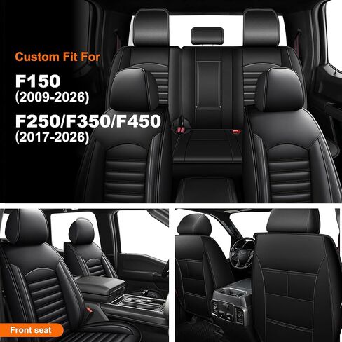 Seat Covers Fit for Ford F150 : 2009-2024 2025 2026 - F250/F350/F450 2017-2025 2026 Truck Full Set Car Seat Covers Pick-up Faux Leather Seat Cover(Black & Grey, 5 Seats) in Saudi Arabia