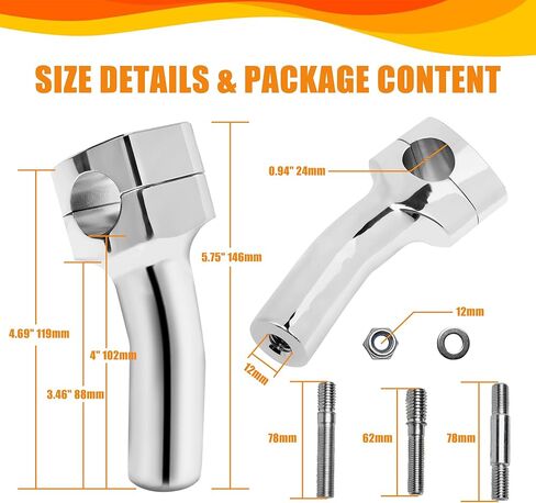 1 inch Handlebar Riser Clamp Round, 4 inch Height Increase Motorcycle Pullback Handlebar Universal Accessories Compatible with Harley Dyna Softail Honda Kawasaki Vulcan Yamaha (Chrome) in Saudi Arabia