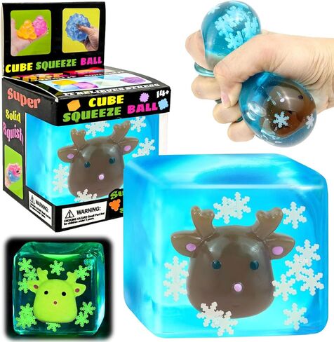 Blue Squeeze Cube with Luminous Devil Fish Inside，Squishy Stress Fidget Gummy Toys ，Glow in The Dark Animal Maltose Sensory Toys for Kids Autism , Stress Balls for Anxiety Stress Relief in Kuwait
