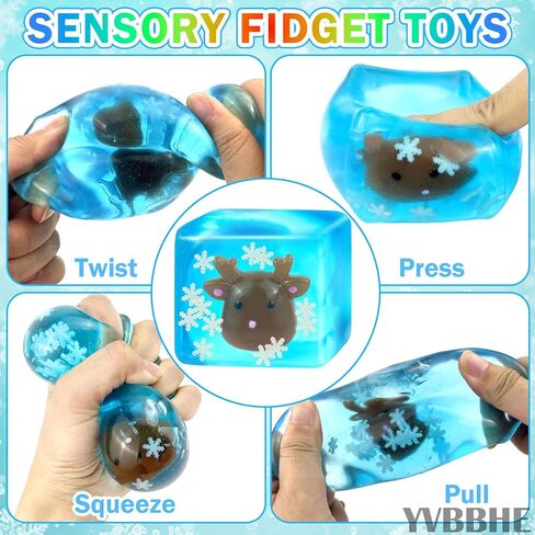Blue Squeeze Cube with Luminous Devil Fish Inside，Squishy Stress Fidget Gummy Toys ，Glow in The Dark Animal Maltose Sensory Toys for Kids Autism , Stress Balls for Anxiety Stress Relief in Kuwait