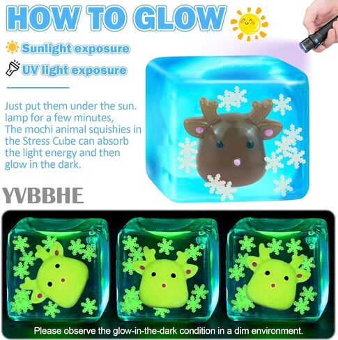 Blue Squeeze Cube with Luminous Devil Fish Inside，Squishy Stress Fidget Gummy Toys ，Glow in The Dark Animal Maltose Sensory Toys for Kids Autism , Stress Balls for Anxiety Stress Relief in Kuwait