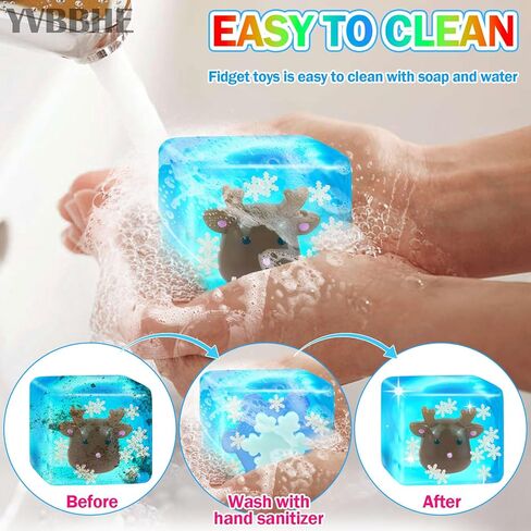 Blue Squeeze Cube with Luminous Devil Fish Inside，Squishy Stress Fidget Gummy Toys ，Glow in The Dark Animal Maltose Sensory Toys for Kids Autism , Stress Balls for Anxiety Stress Relief in Kuwait