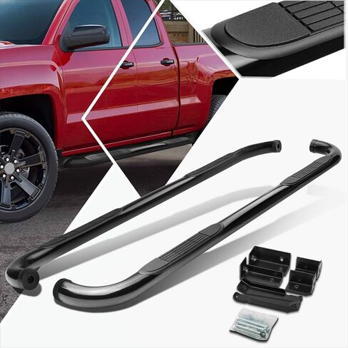 ألواح تشغيل جانبية بخطوات جانبية من الفولاذ الأسود مقاس 3 بوصات متوافقة مع 00-19 Silverado Sierra Extended Cab (زوج) in Kuwait