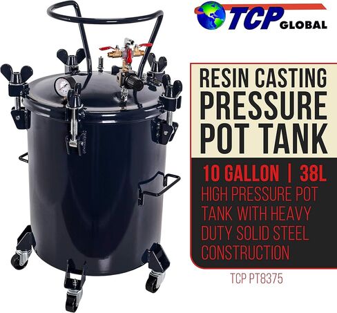 TCP Global 5 Gallon (20 Liter) Heavy Duty Steel Pressure Pot for Resin Casting with Clamp on Lid, Caster Wheels, Regulator & Gauge, Large Volume Epoxy Resin Pressure Pot in Saudi Arabia