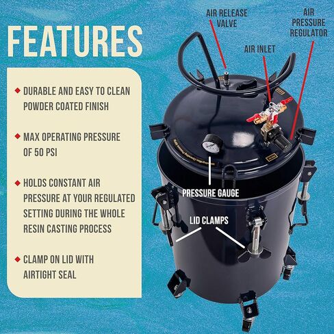 TCP Global 5 Gallon (20 Liter) Heavy Duty Steel Pressure Pot for Resin Casting with Clamp on Lid, Caster Wheels, Regulator & Gauge, Large Volume Epoxy Resin Pressure Pot in Saudi Arabia