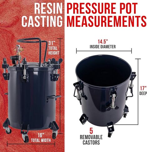 TCP Global 5 Gallon (20 Liter) Heavy Duty Steel Pressure Pot for Resin Casting with Clamp on Lid, Caster Wheels, Regulator & Gauge, Large Volume Epoxy Resin Pressure Pot in Saudi Arabia