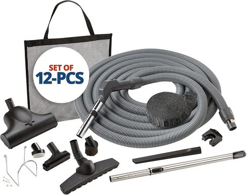 Central Vac System Bare Floor Attachment Set for Cleaning Hardwood Floors Furniture & Draperies - Includes 30FT Crushproof Hose, Dusting Brush, Upholstery & Crevice Tool, Wand, Mesh Storage Bag & More in Saudi Arabia