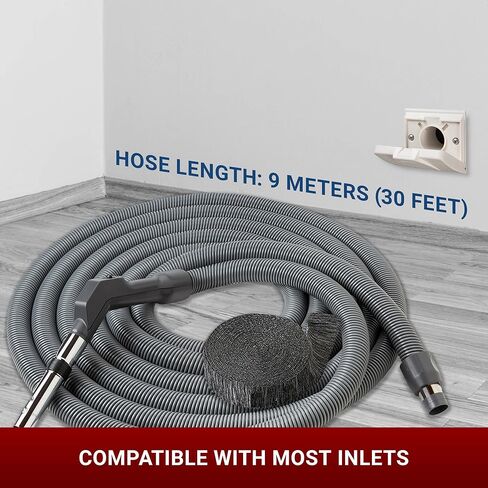 Central Vac System Bare Floor Attachment Set for Cleaning Hardwood Floors Furniture & Draperies - Includes 30FT Crushproof Hose, Dusting Brush, Upholstery & Crevice Tool, Wand, Mesh Storage Bag & More in Saudi Arabia
