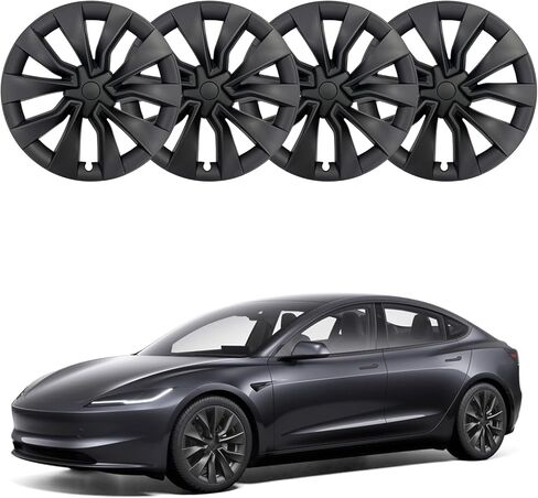 4 قطع غطاء العجلة 19 بوصة لطراز Tesla 3 Highland 2023 2024 2025 Hubcaps أغطية العجلات السوداء غير اللامعة أغطية محور العجلة الواقية لغطاء محور العجلة للطراز 3 ملحقات Highland ABS (نمط توربين، 19 بوصة) in Kuwait