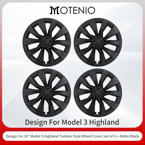 4Pcs Wheel Cover 19 inch for Tesla Model 3 Highland 2023 2024 2025 Hubcaps Matte Black Wheel Covers Rim Hubcap Protectors Wheel Hub Caps for Model 3 Highland ABS Accessories (Turbine Style, 19 Inch) in Kuwait