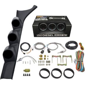 حزمة قياس ديزل GlowShift متوافقة مع دودج رام كومينز الجيل الأول 1986-1993 - ملون 7 ألوان 60 رطل لكل بوصة مربعة، 1500 فهرنهايت بيرومتر EGT ومقاييس درجة حرارة ناقل الحركة - جراب عمود ثلاثي أسود in Saudi Arabia