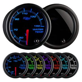 طقم قياس درجة حرارة مبرد الماء GlowShift ملون 7 ألوان 150 درجة مئوية - يشتمل على مستشعر إلكتروني - قرص أسود - عدسة مدخنة - للسيارة والشاحنات - 2-1/16 بوصة 52 مم in Kuwait