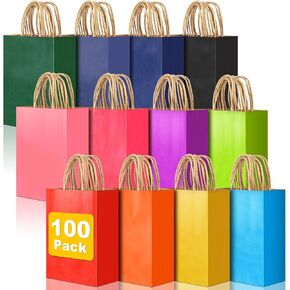 100 قطعة من حقائب الهدايا الصغيرة بمقابض، مقاس 5.91 بوصة × 3.15 بوصة × 8.27 بوصة، حقائب هدايا للحفلات، 12 حقيبة هدايا ملونة لحفلات أعياد الميلاد، أكياس هدايا ورقية كرافت كبيرة لحفلات الزفاف، وحفلات استقبال المولود الجديد، والاحتفالات، ومستلزمات الحفلات in Kuwait