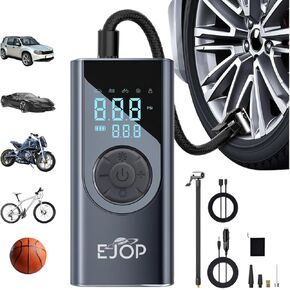 EJOP 150PSI Tire Inflator Portable Air Compressor, Air Pump for Car Tires with Digital Pressure Gauge, Cordless Pump for Car Motorcycle Bicycle Ball, LED Light, Auto Shut-Off,Dual Display,12V Adapter in Saudi Arabia