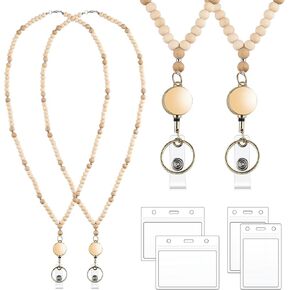 حبال لشارات الهوية والمفاتيح، قطعتان من حبل المعلم مع حامل لبطاقة الهوية، حبل خشبي لطيف مطرز مع بكرة قابلة للسحب للعمل المدرسي للفتيات والنساء in Kuwait