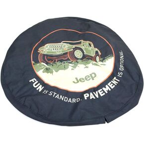 Jeep Wrangler Black Denim Tire Cover, with Fun Is Standard, Pavement Is Optional" Logo in Kuwait