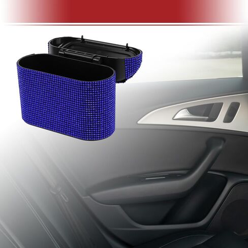 ACROPIX Car Trash Can Trash Bin Rhinestones Hanging 6.3" Length 2.8" Width 5.5" Height Blue Black Rhinestone ABS in Saudi Arabia