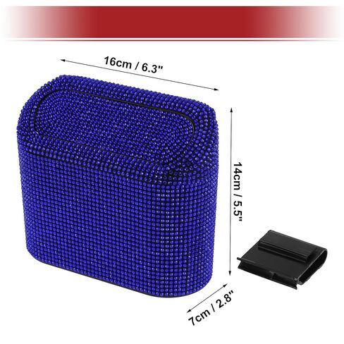 ACROPIX Car Trash Can Trash Bin Rhinestones Hanging 6.3" Length 2.8" Width 5.5" Height Blue Black Rhinestone ABS in Saudi Arabia