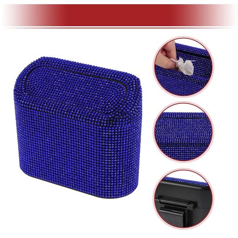 ACROPIX Car Trash Can Trash Bin Rhinestones Hanging 6.3" Length 2.8" Width 5.5" Height Blue Black Rhinestone ABS in Saudi Arabia