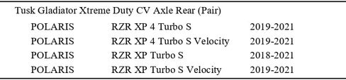 Tusk Gladiator Xtreme Duty CV Axle Rear (Pair) Compatible with Polaris RZR XP Turbo S 2018-2021/XP 4 Turbo S 2019-2021 in Saudi Arabia