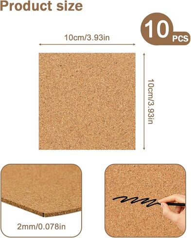 10 PCS Self-Admive Cork Sheets 11.81 × 11.81 بوصة ، 1 مم (0.04 بوصة) ، نسيج الفلين للوقود ، زينة الجدران ، الحرف اليدوية ، حفل زفاف ، بطانة درج ، دعم لاصق in Kuwait